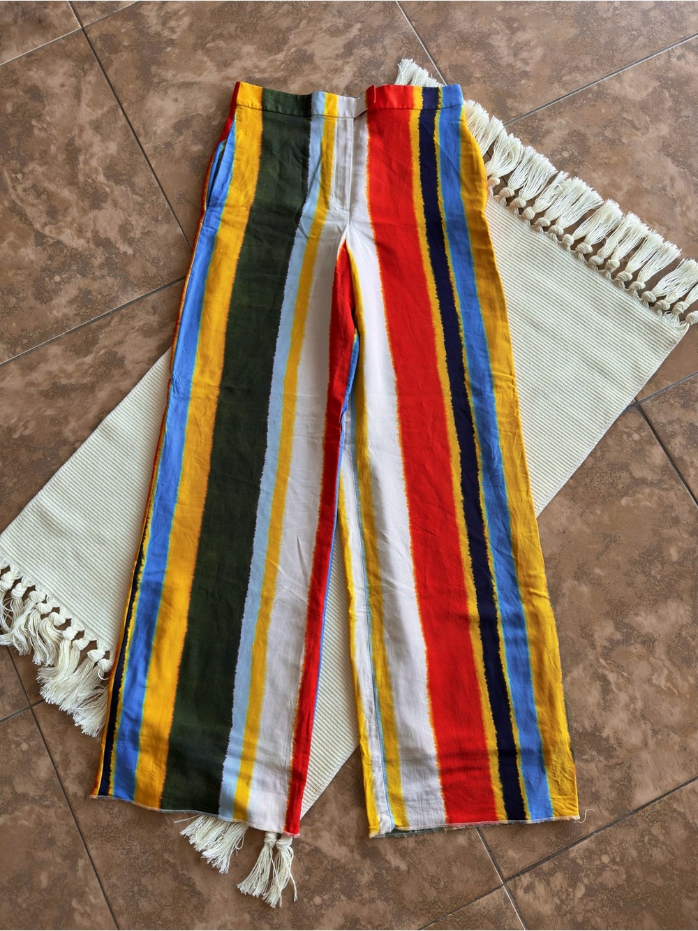 Tory Burch Fiona Wide Leg Pants Striped Multicolor High Rise